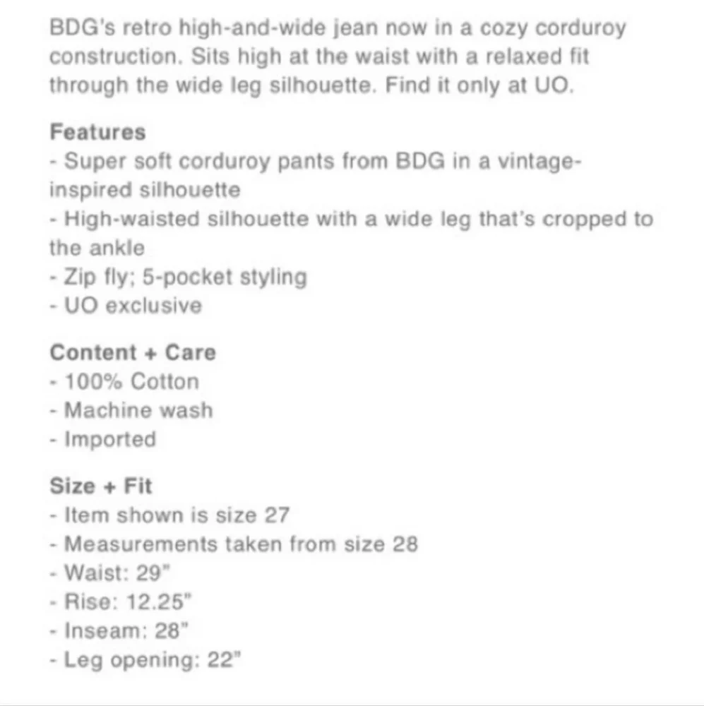 BDG high rise baggy corduroy - Picture 3 of 7